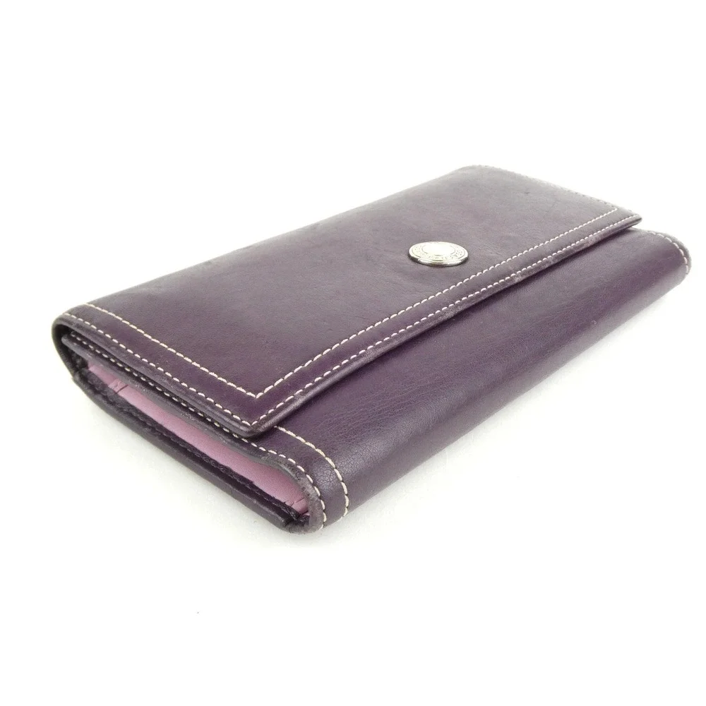 Coach Purple Leather Trifold Checkbook Wallet